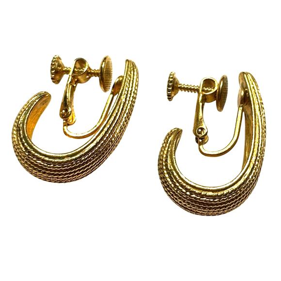 Vintage Napier adjustable clip on earrings textured gold faux hoops classic Y2K - Picture 1 of 5